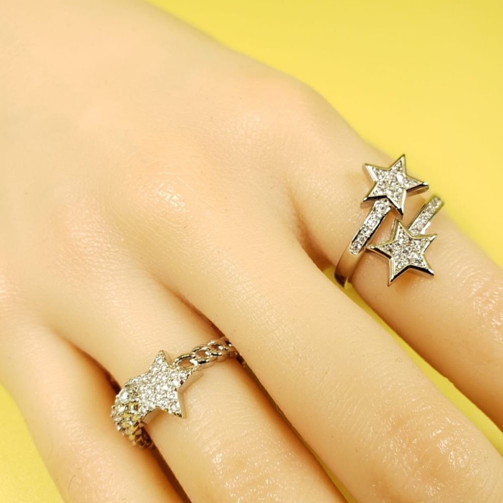 Brand New Silver Rhinestone Shooting Stars Couple Rings